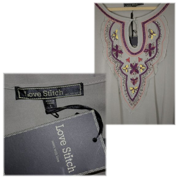 NWT Love Stitch Boho Embroidered Bell Sleeve Top S - Picture 8 of 8